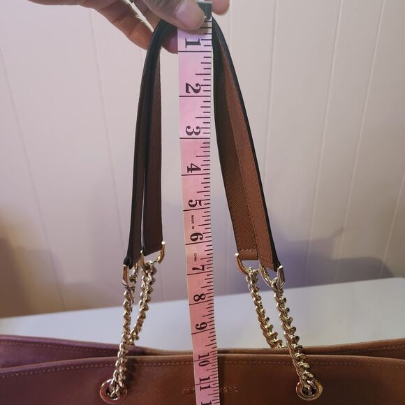 Michael Kors MK Jet Set Travel Chain Zip Top Multifunction Leather Tote Brown - Picture 13 of 14